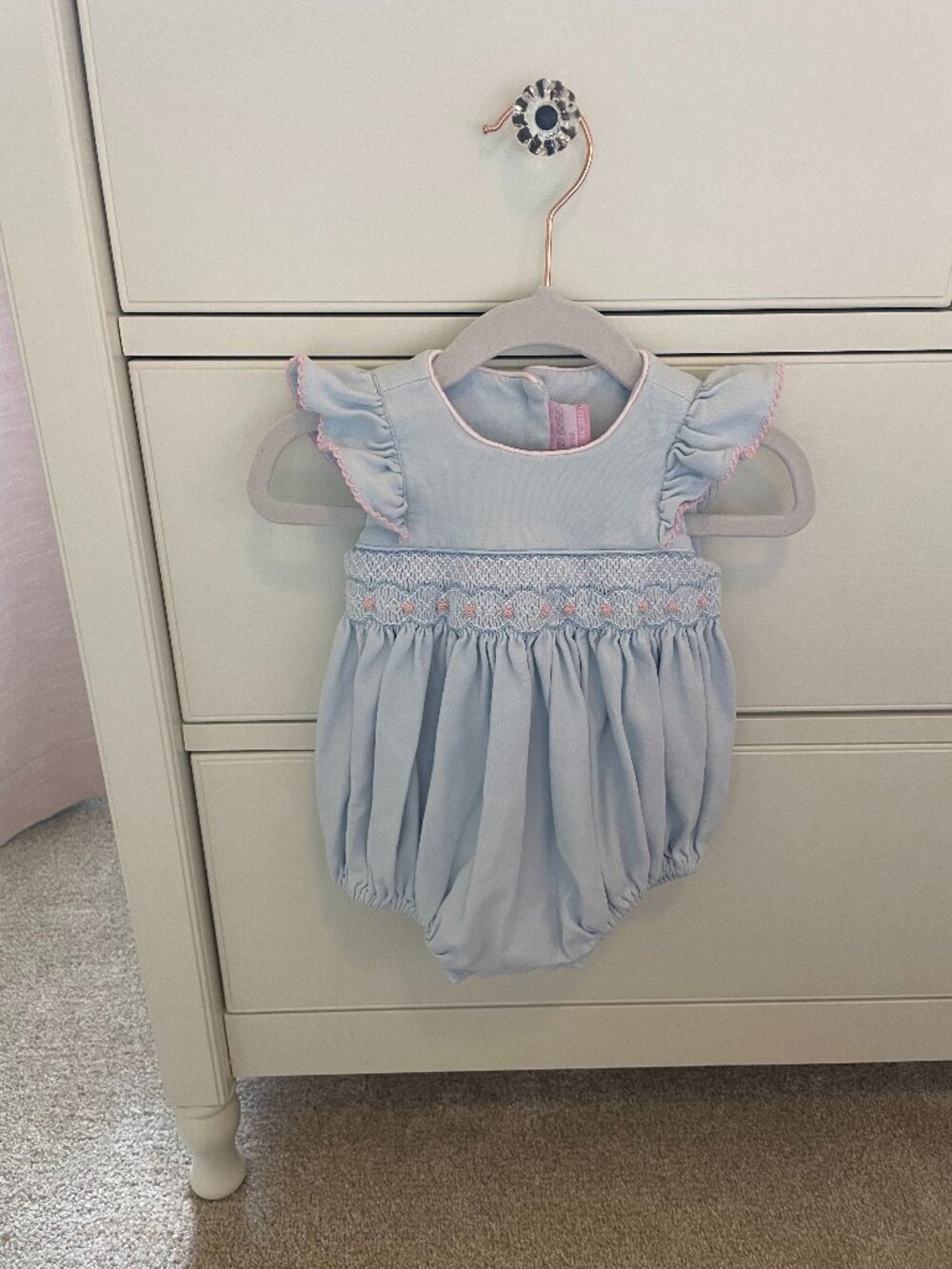 Petit Bebe Baby Girl Smocked Rosebud Light Blue Bubble Size 12M